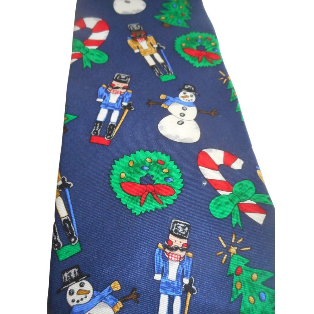 Silk Holiday Christmas Tie Blue snowman nutcracker Wreath X-mas Tree Candy Cane - Picture 2 of 5